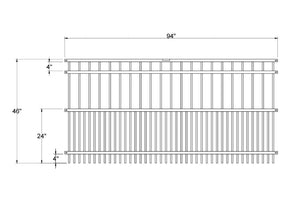 Ornamental Steel Puppy Picket Flat Top 8' Wide x 4' Tall 4-Rail Fence Panel with 3-7/8" Air Space