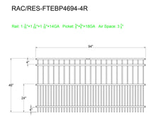 Ornamental Steel Puppy Picket Flat Top 8' Wide x 4' Tall 4-Rail Fence Panel with 3-7/8" Air Space