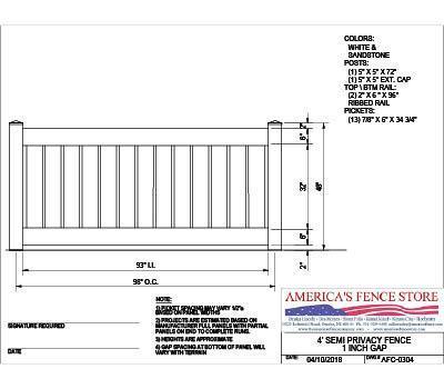 4' Semi Privacy with 1" Air Space, AFC-0304 - White