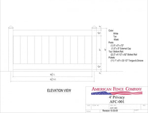 AFC-001   4' Tall x 8' Wide Privacy Fence