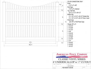 AFC6CUS   6' Tall x 8' Wide Underscallop Picket Fence with 1" Air Space