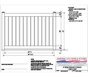 AFC-030   6' Tall x 8' Wide Semi Private Fence with 1" Air Space